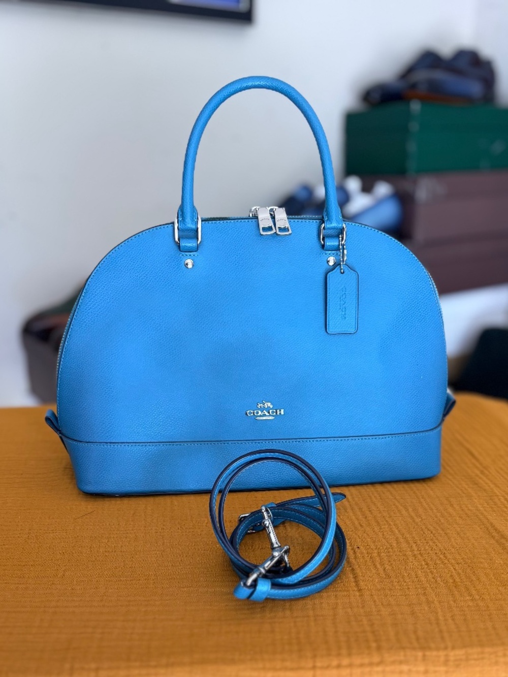 *pre-loved* Coach Sierra Satchel F37218 – Blue Crossgrain Leather